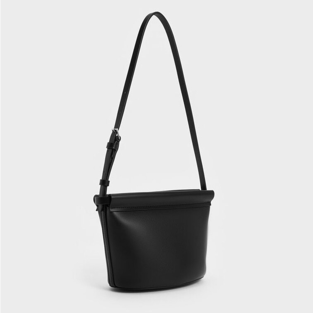 NWT Charles & Keith Black Faux Leather Ellis Bucket Bag Crossbody/Shoulder